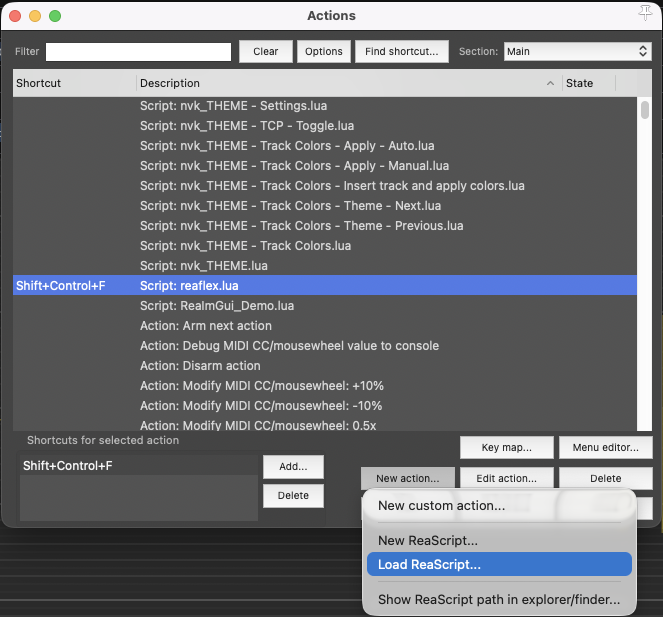 REAPER Action List with the Load ReaScript button